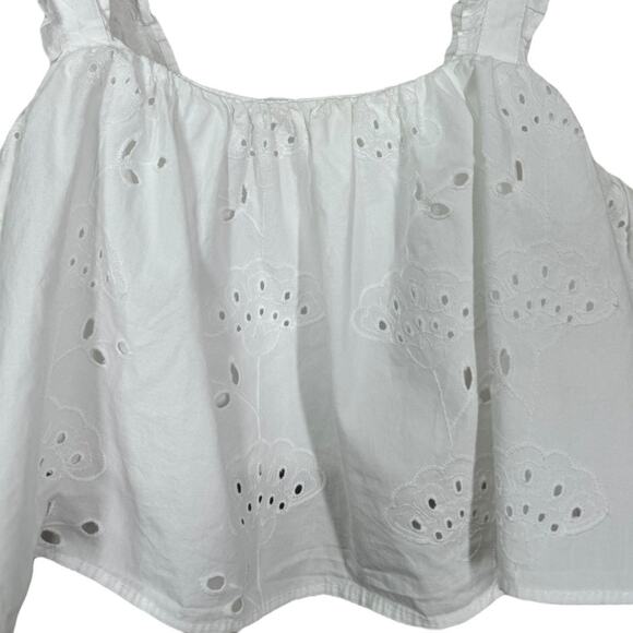 Zara Eyelet Embroidered Ruffle Crop Top Small White Boho Cottage Dainty Coquette - Picture 3 of 8